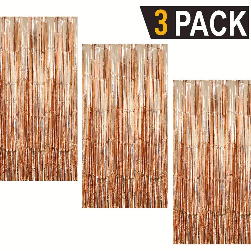 GOER 3.2 ft x 8.2 ft Metallic Tinsel Foil Fringe Curtains Party Photo Backdrop Party Streamers for Birthday,Graduation,New Year Eve Party Decorations Wedding Decor (3 Packs,Champagne Gold) - Image 2